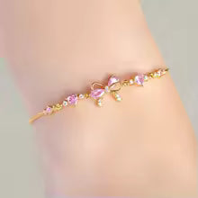 Gold Bow Pink Heart Bracelet