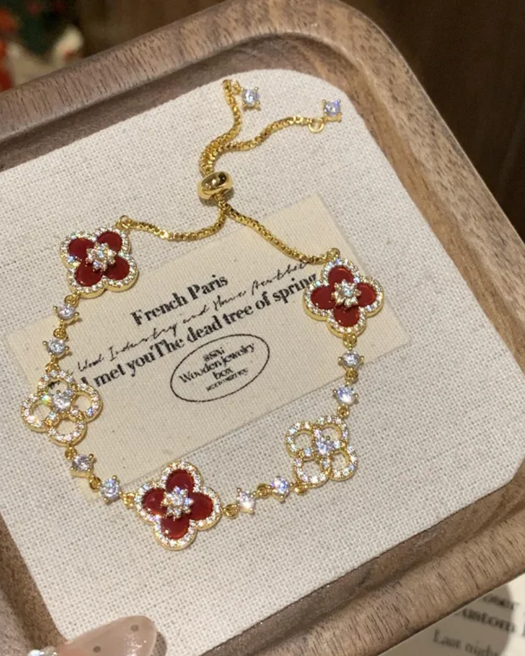 Red Lucky Clover Bracelets Women Plated Flower Crystal Chain Charm