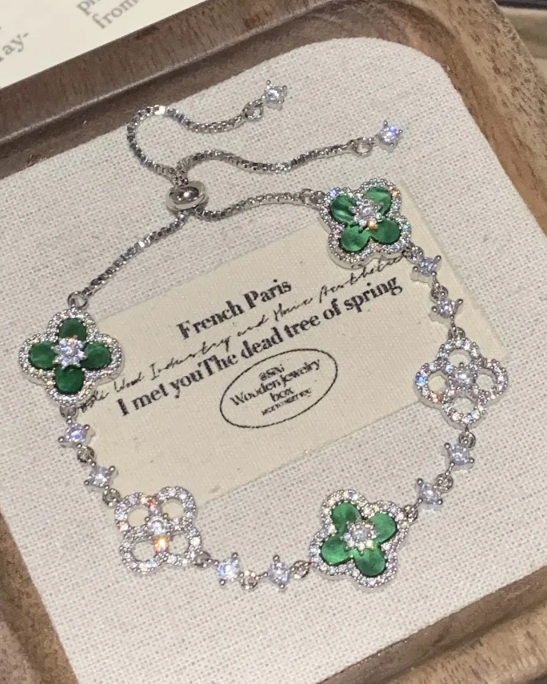 Green Lucky Clover Bracelets Women Plated Flower Crystal Chain Charm